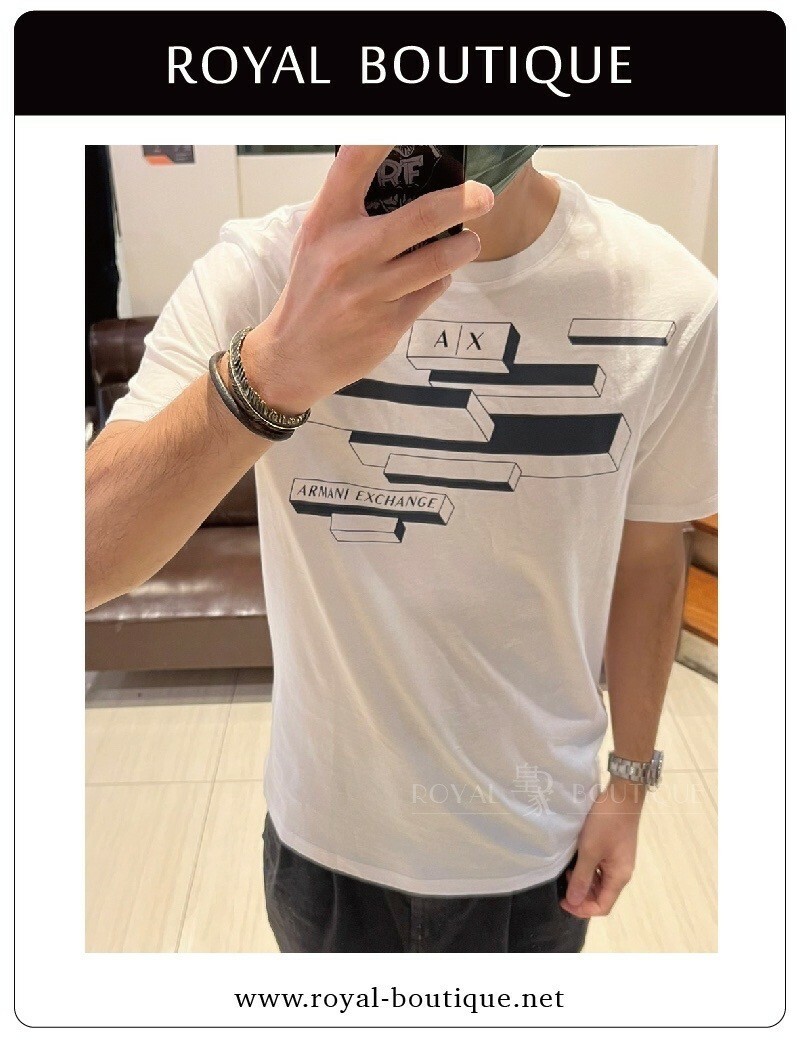 Armani Exchange 立體深淺長形方塊印刷短T