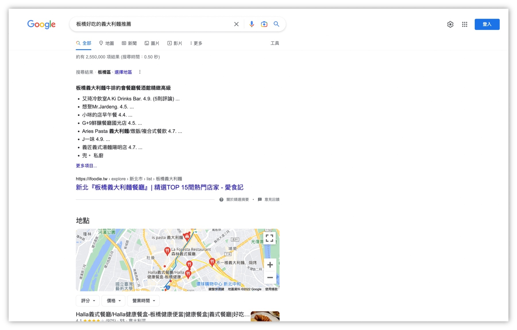 板橋好吃的義大利麵-搜尋意圖