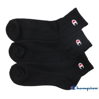 CHAMPION 白 黑 小LOGO 中筒襪 三雙一組