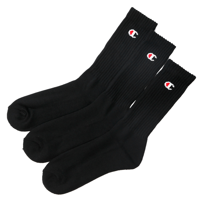 CHAMPION 黑 白 長襪 小LOGO 三雙一組