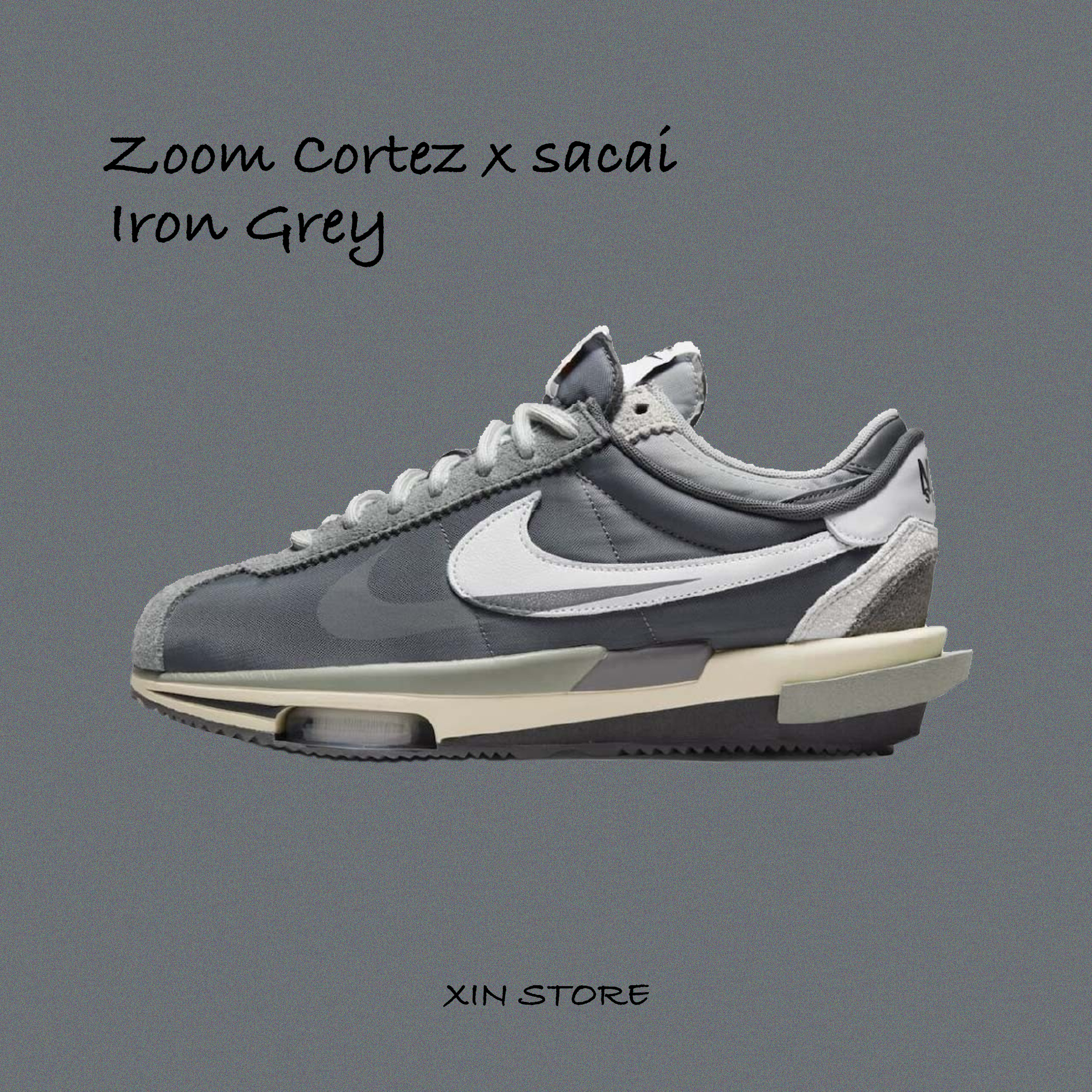 Sacai X Nike Zoom Cortez 聯名雙勾麂皮氣墊阿甘解構煙霧灰