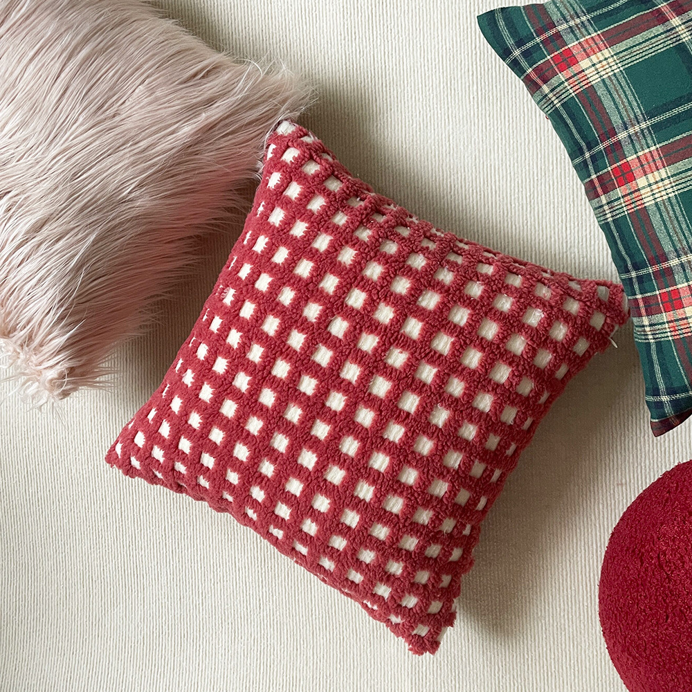 《1514》質感紅色華夫格抱枕