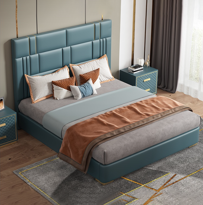 義式輕奢藍皮床 AOZ-BL008