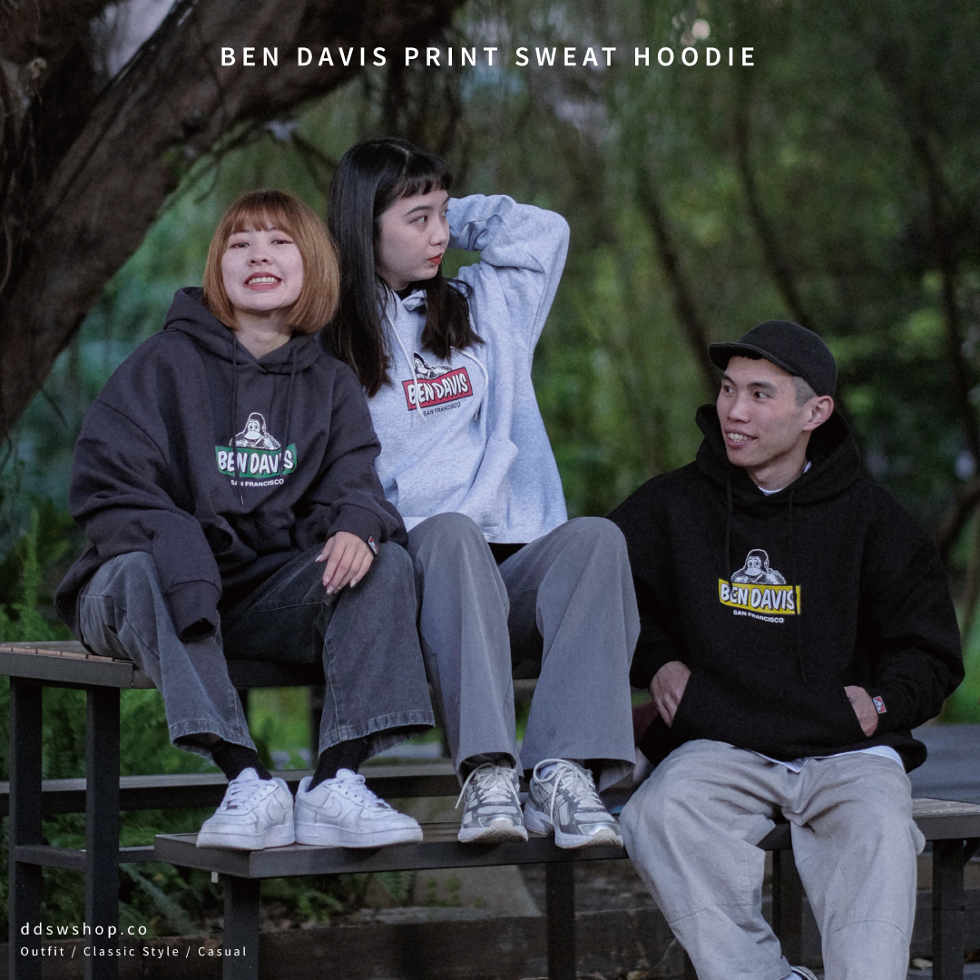 Ben Davis 帽踢 日本直送 胸前Logo 印花 猩猩塗鴉 重磅 內刷毛 黑色 淺灰色 藏青藍