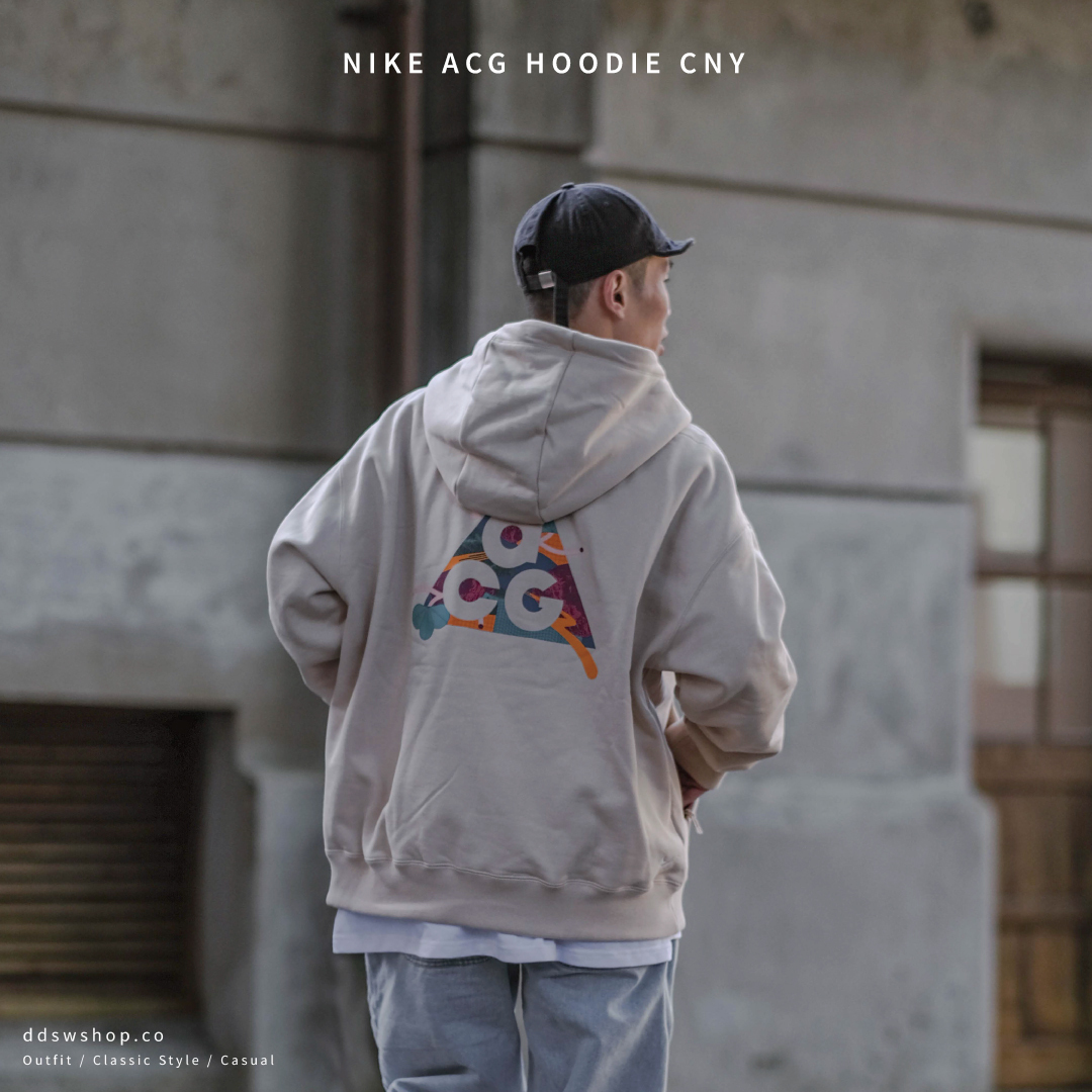 Nike Acg Hoodie 帽踢 CNY新年款 背圖 撞色 方塊 刺繡Logo 寬鬆 重磅 內刷毛 奶茶色 FD6548-126