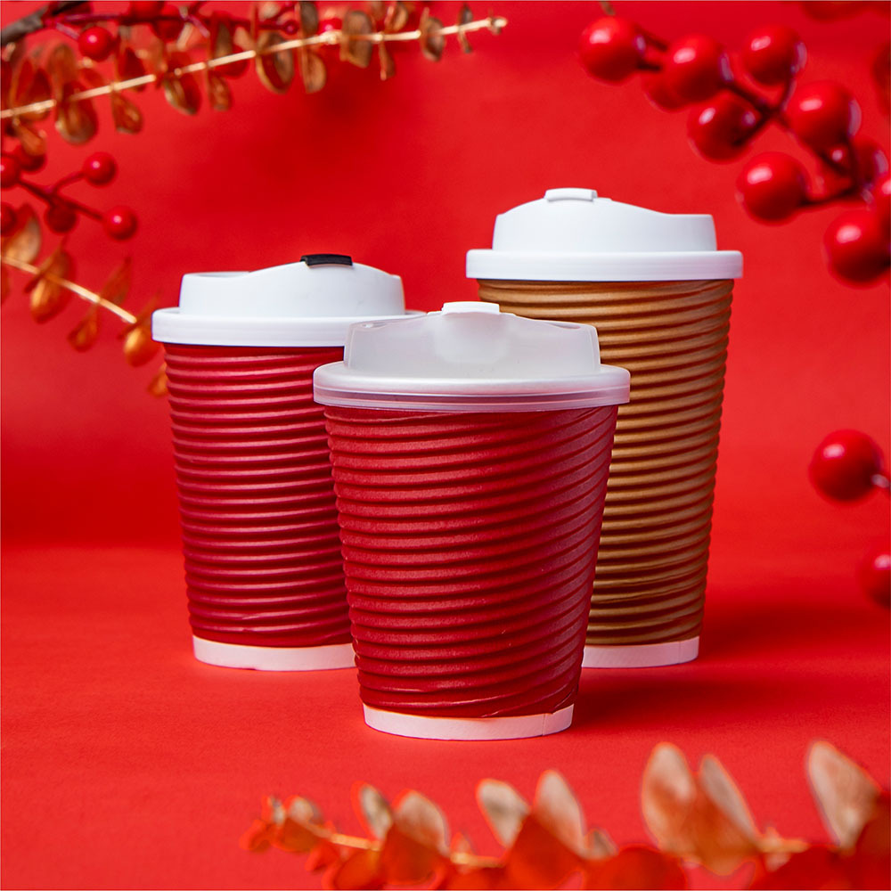 公版瓦楞橫紋杯 10oz 紅色