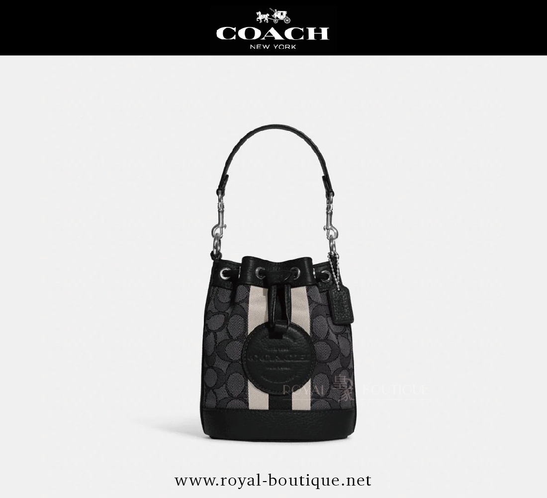 COACH 荔枝皮紋拼接緹花手提水桶小包
