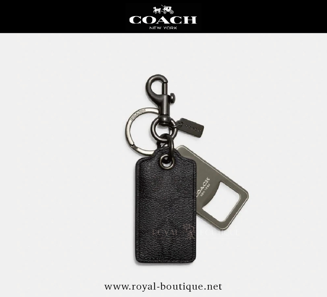 COACH 經典老花皮標開瓶器鑰匙圈/男款