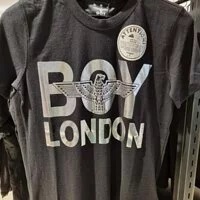 [S] BOYLONDON UNISEX STREET STYLE U-NECK PLAIN COTTON SHORT SLEEVES,BLACK/SILVER, B82TS1002U0059 (SBB131)