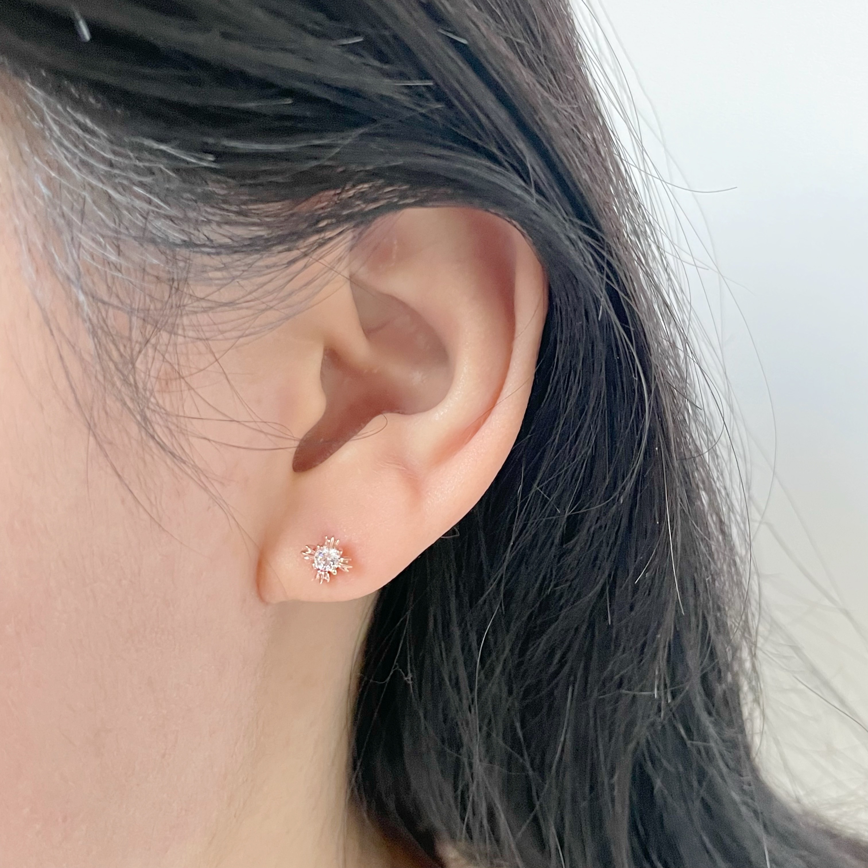 10K歐風方形鋯石耳環