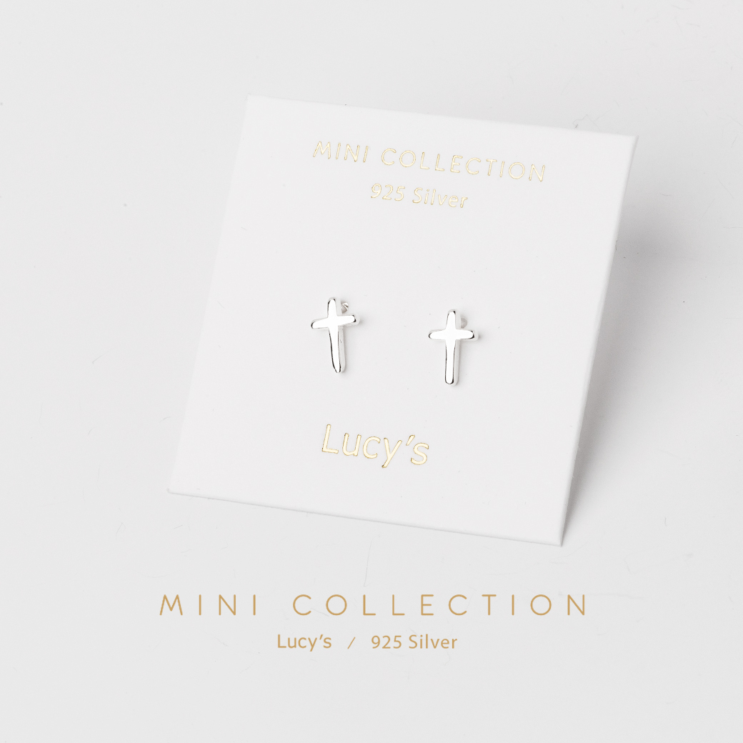 925純銀〔輕銀系列〕迷你十字架 耳環 (96348)
