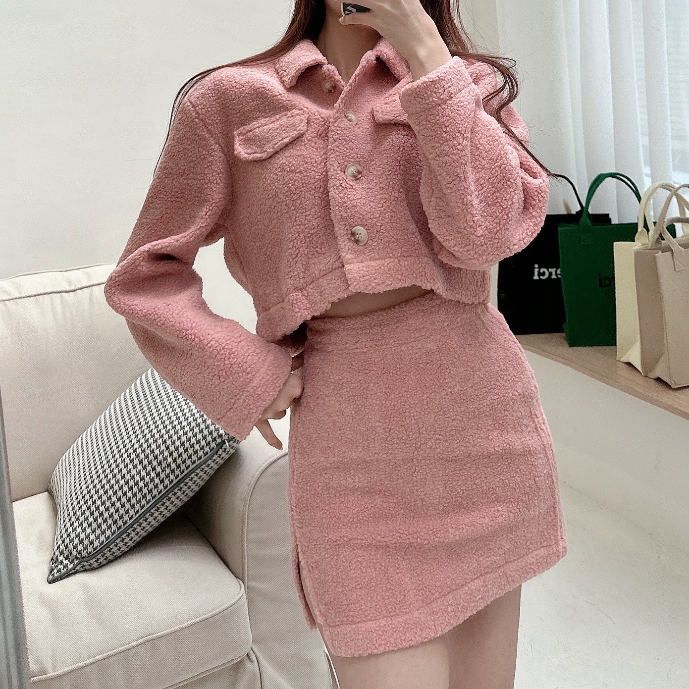 韓國QQ羊羔毛兩件套裝/三色