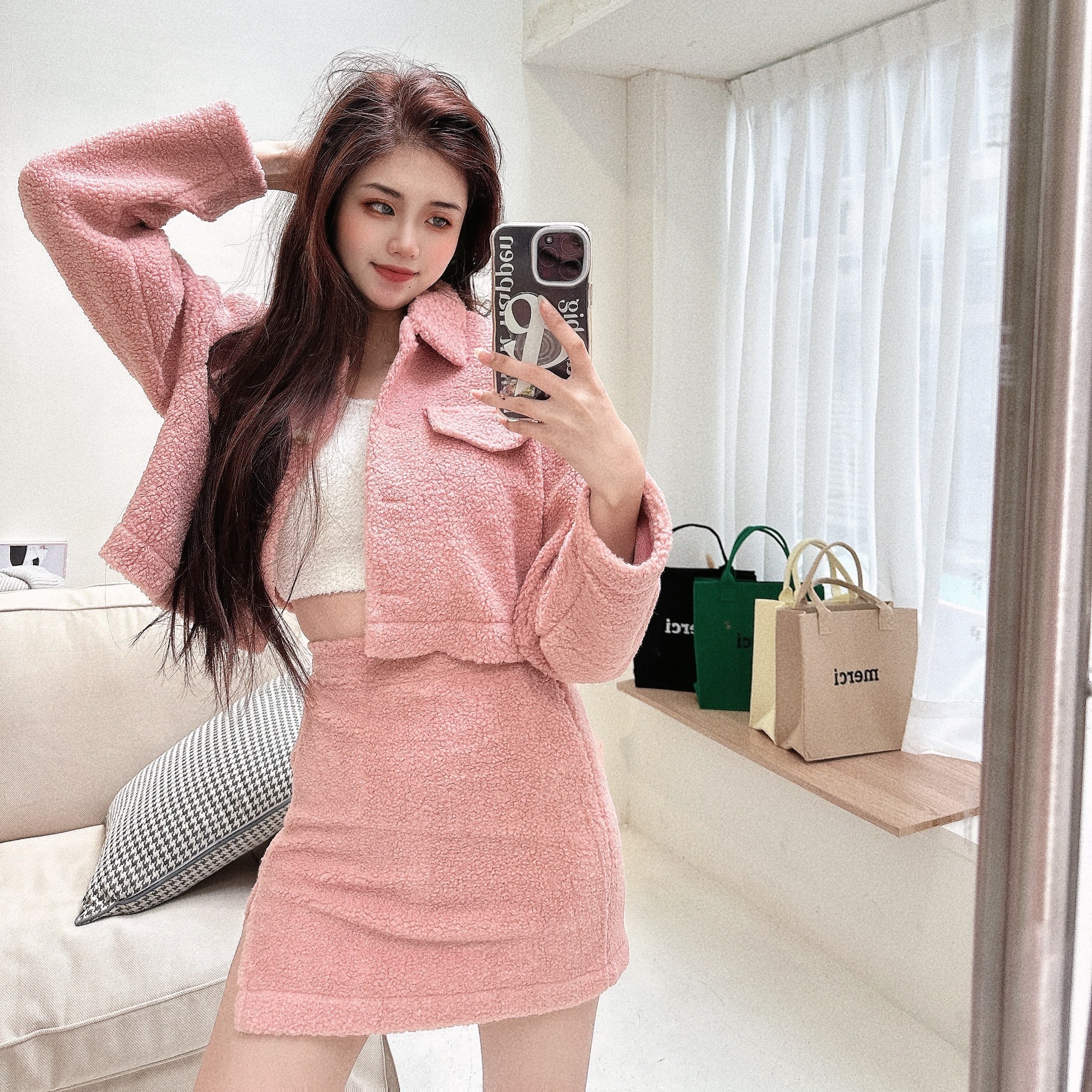 韓國QQ羊羔毛兩件套裝/三色