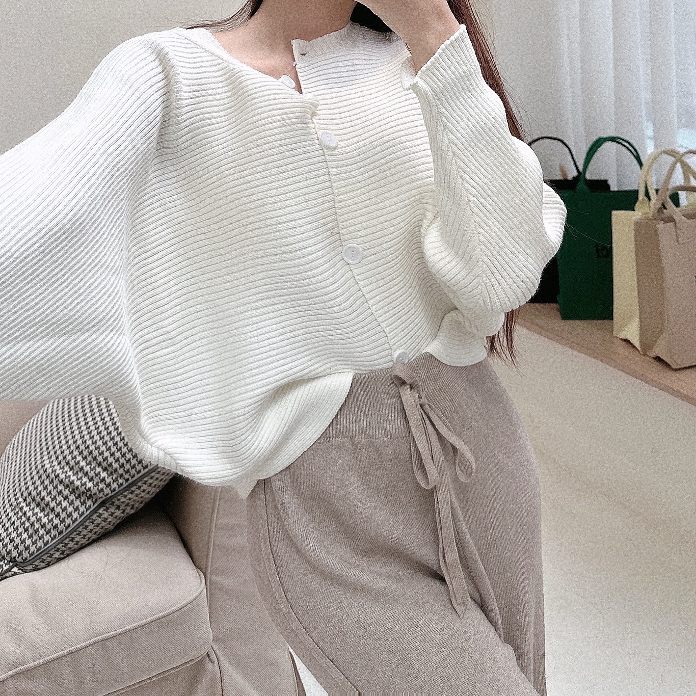 軟綿坑條排釦針織毛衣/二色