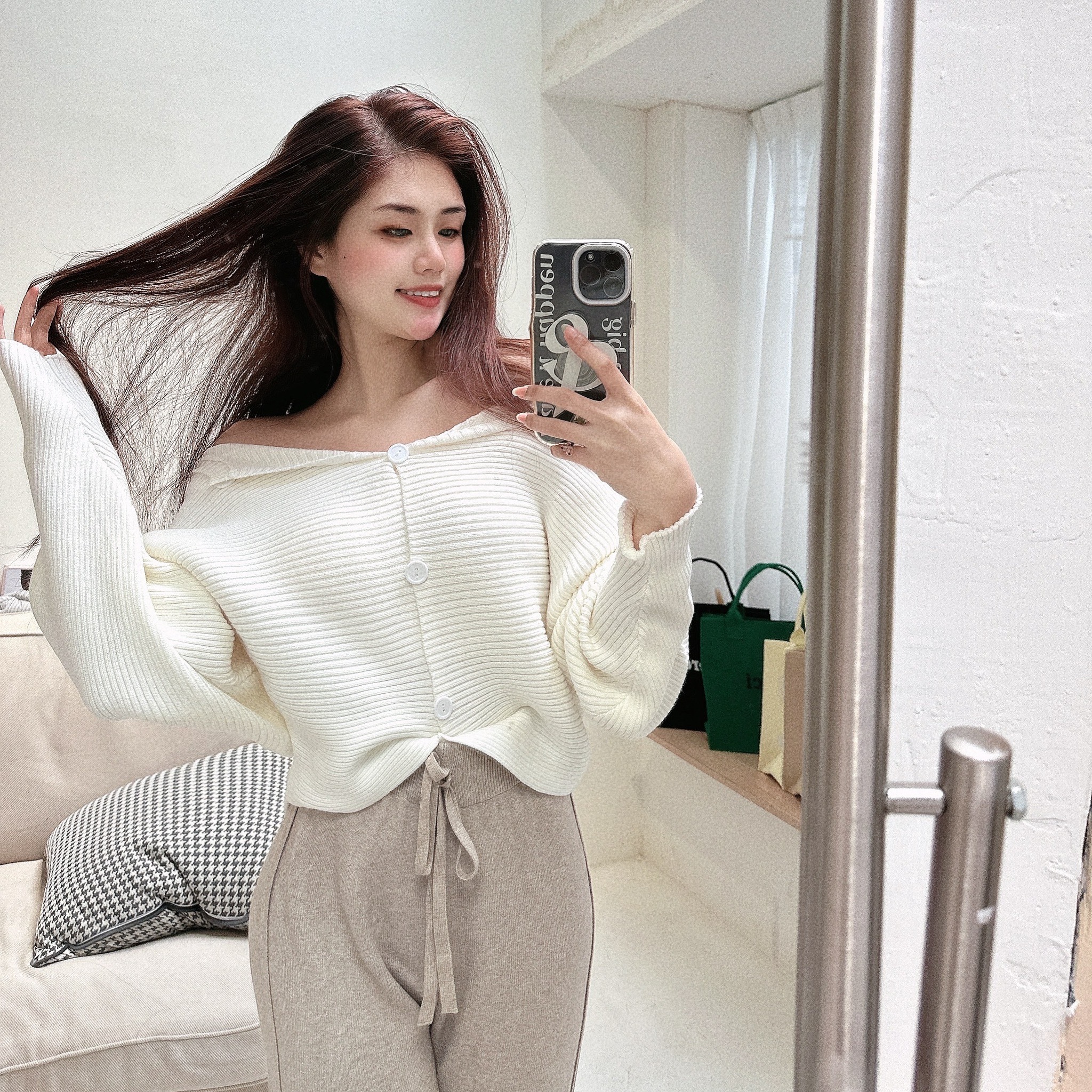 軟綿坑條排釦針織毛衣/二色