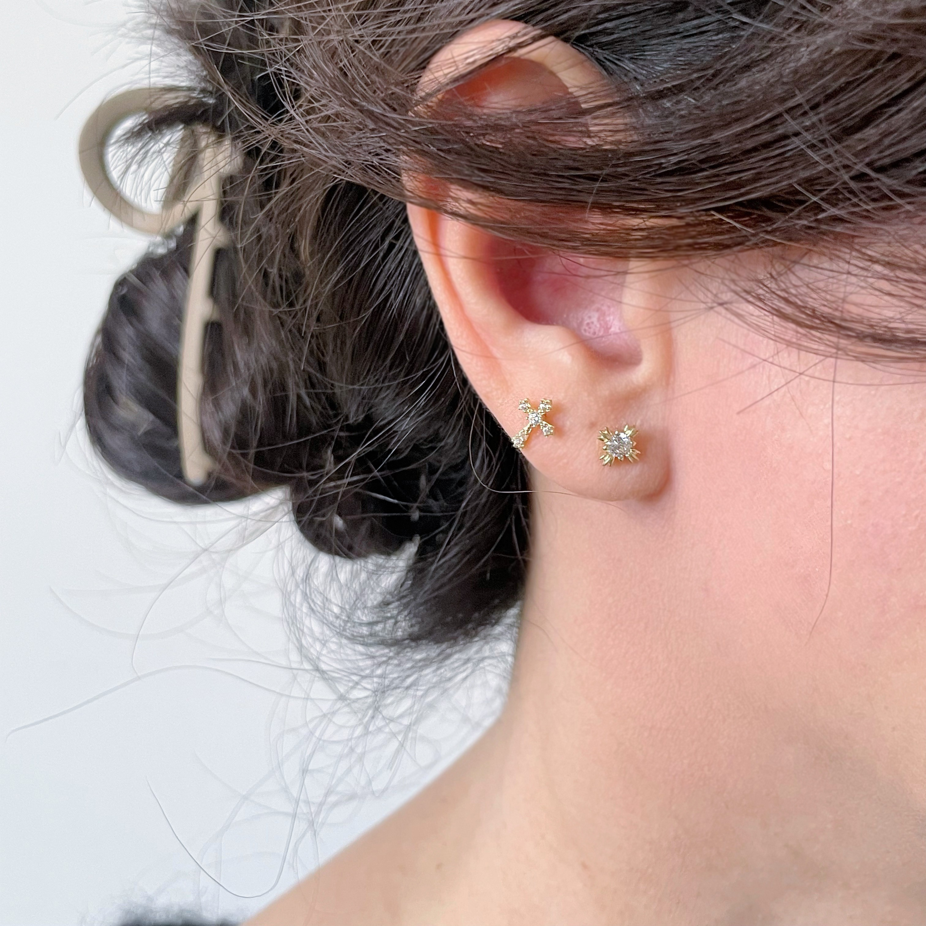 10K歐風方形鋯石耳環