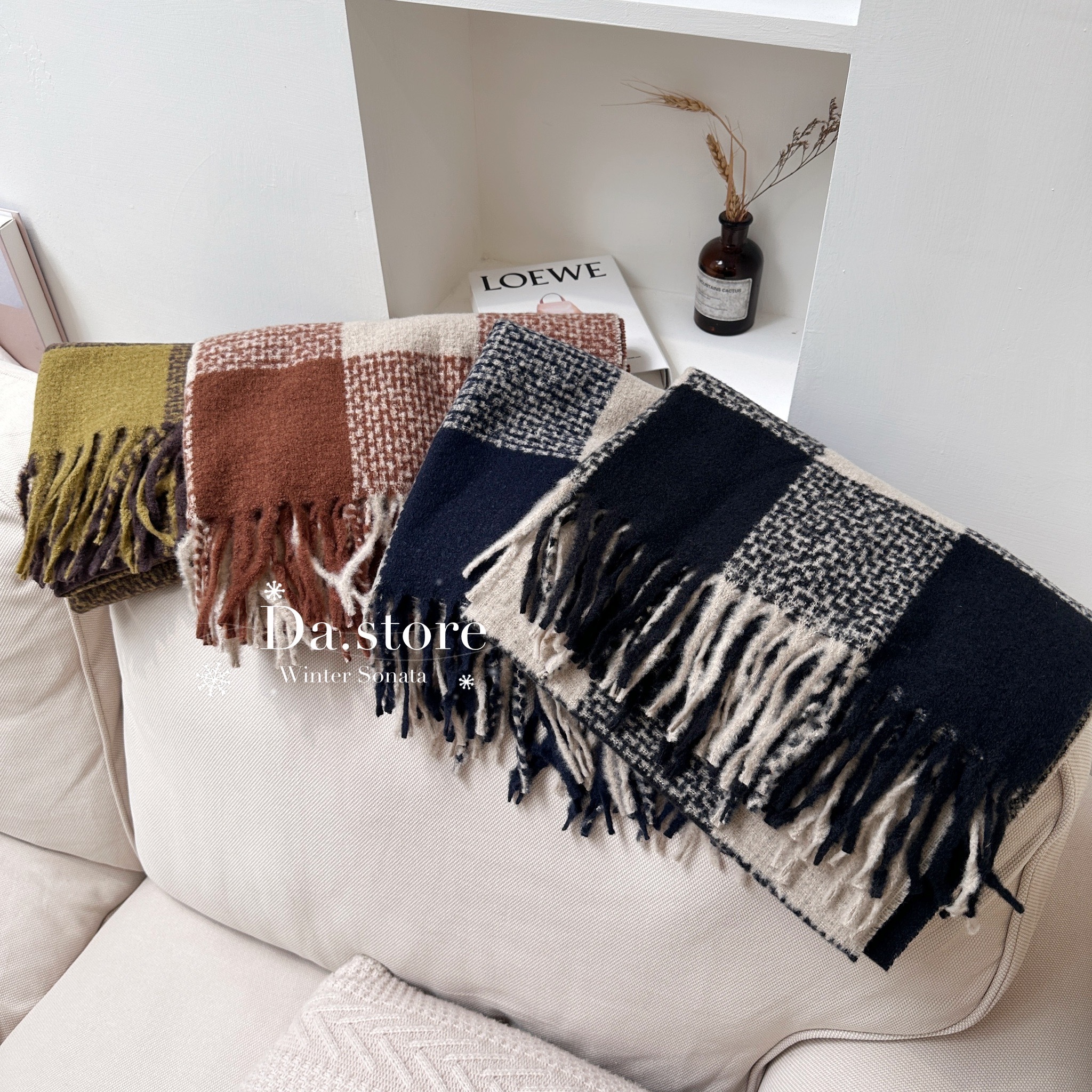 氛圍感格紋羊絨圍巾/四色