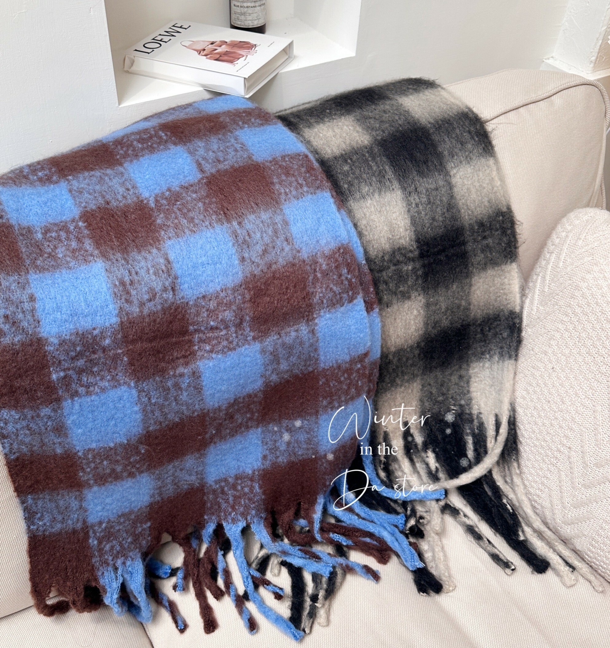 親膚海毛羊絨格紋圍巾/三色/虞書欣同款