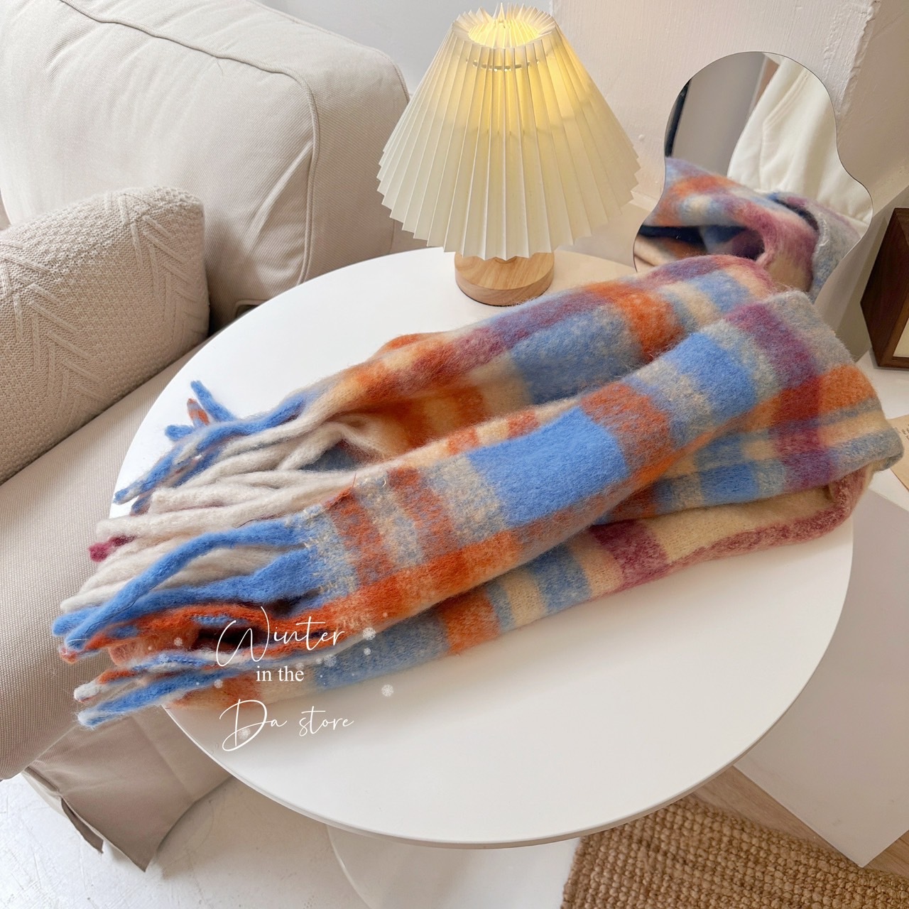 軟綿親膚羊絨彩格圍巾/單一色/海毛/厚實感/保暖/軟Q/柔軟