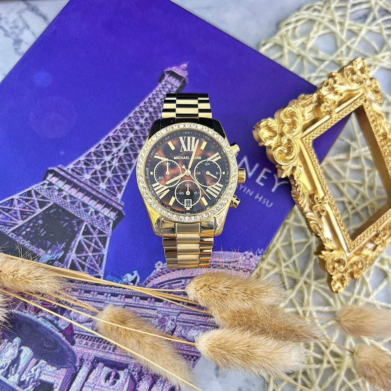 【MICHAEL KORS】晶鑽玳瑁金色腕錶 MK7276 38mm 現代鐘錶