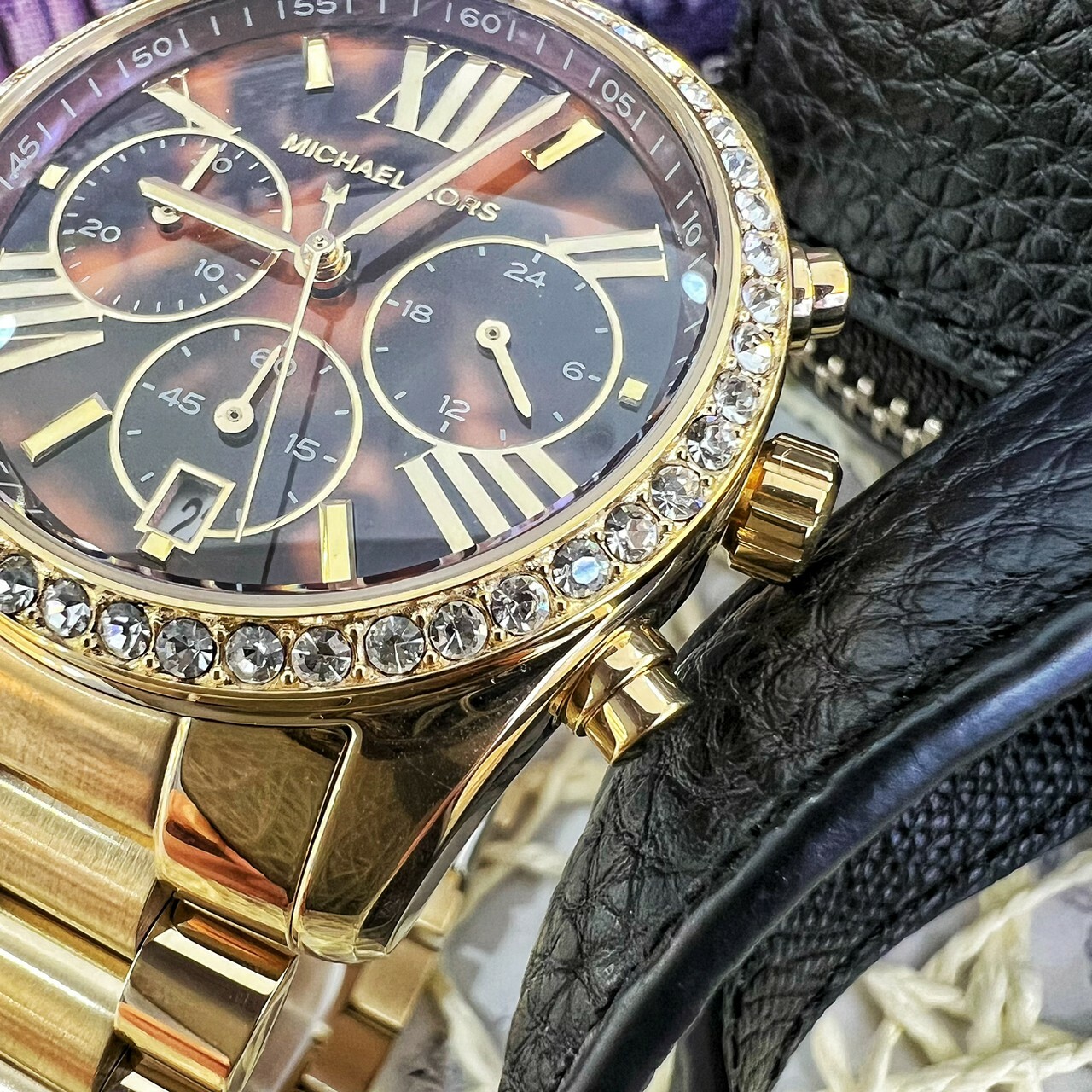 【MICHAEL KORS】晶鑽玳瑁金色腕錶 MK7276 38mm 現代鐘錶