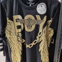 [S] BOYLONDON BOY EAGLE WINGS CHAIN SHORT SLEEVE T-SHIRT,BLACK/GOLD , B82TS1309U99 (SBB167)