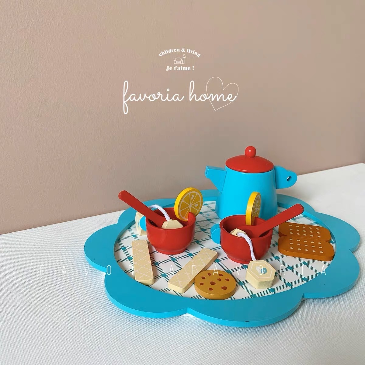 可愛藍木質仿真下午茶套組