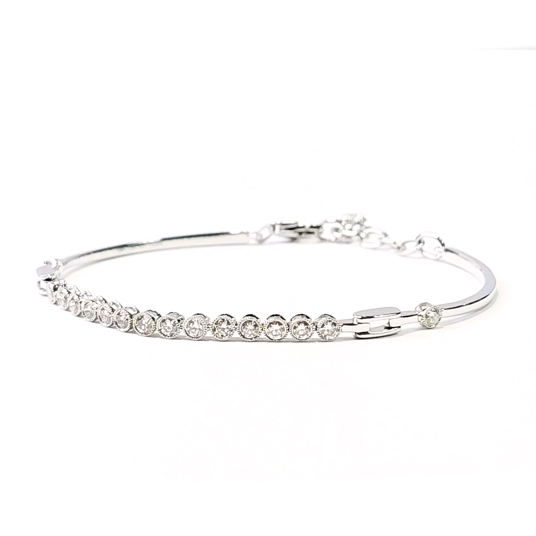 18K白金天然鑽石珠邊手鏈