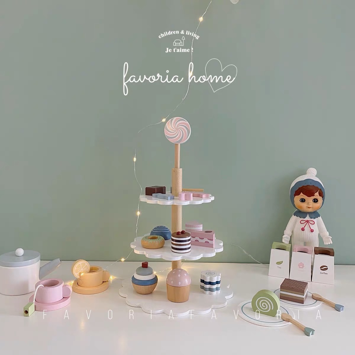 粉嫩馬卡龍木質仿真下午茶系列