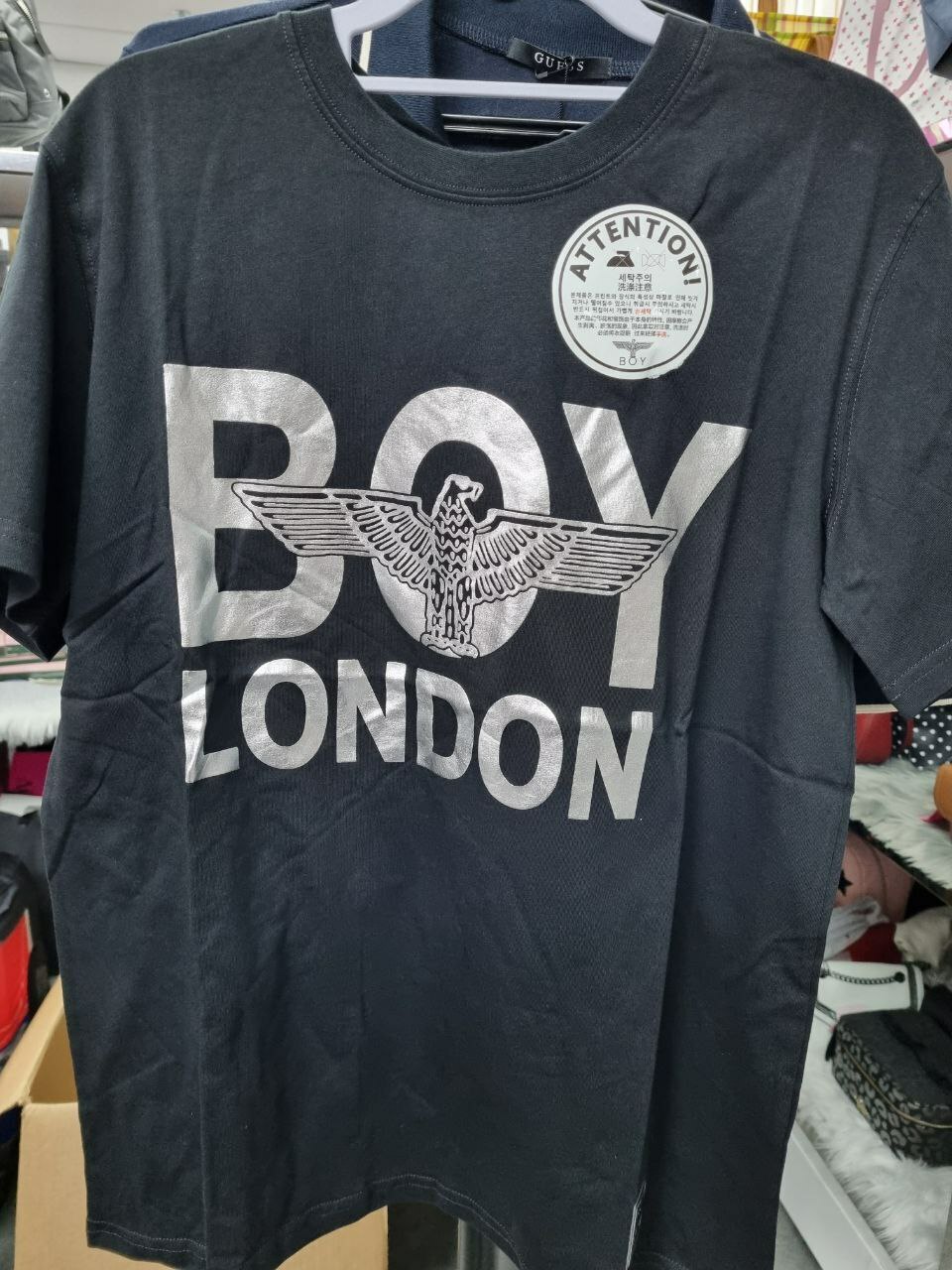 [S] BOYLONDON PRINTED SHORT-SLEEVED FASHION T-SHIRT,BLACK/SILVER, B72TS71U0059 (SBB172)