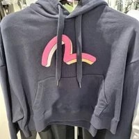 [S] EVISU THREE DIMENTIONAL BLOCK BIG HILLS CROP HOODIES,NAVY, EU4FTS951-NAVY (SEV163)