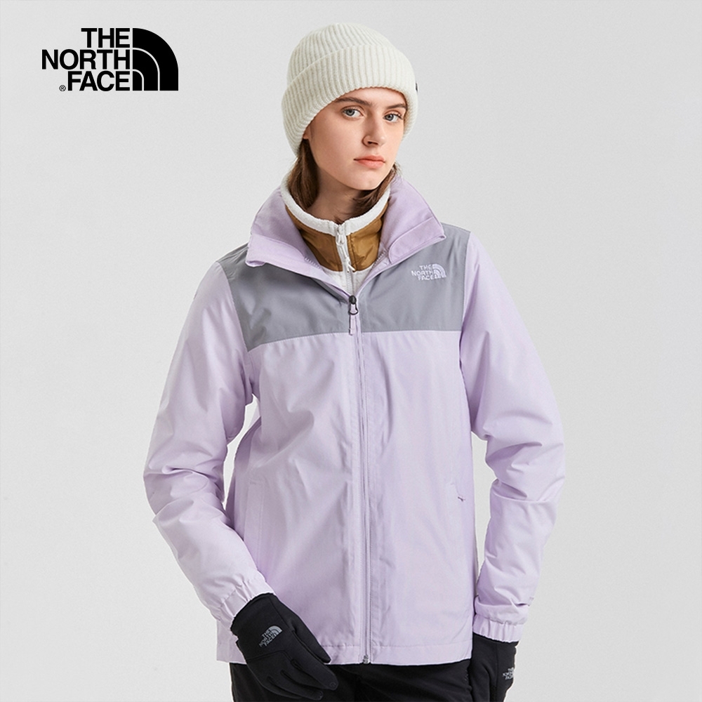 代購 THE NORTH FACE 女 防水透氣 可收納風帽寬鬆衝鋒衣 紫灰 DEC-