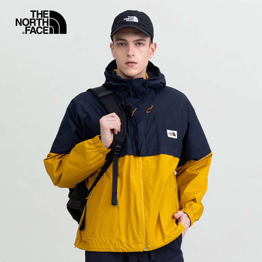 代購 THE NORTH FACE男 撞色防風防潑水連帽外套 藍黃 DEC-