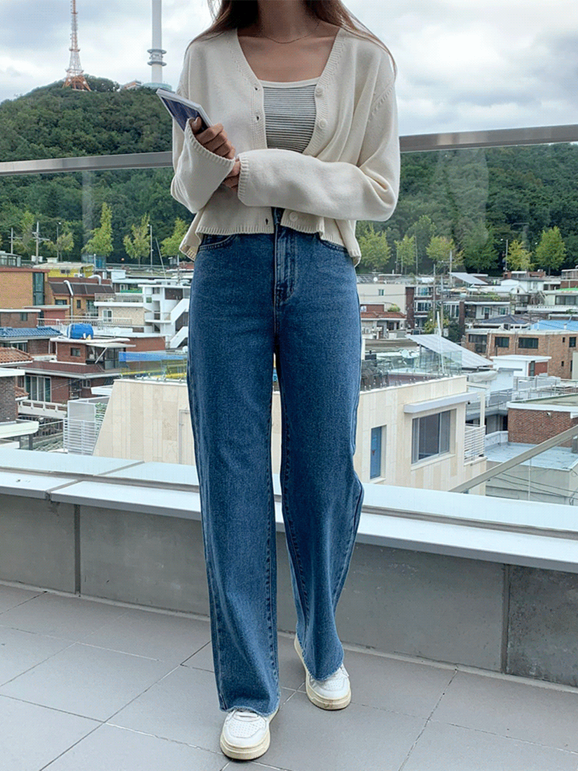 [現貨] 簡約修身不收邊丹寧褲(藍色) [ S ]