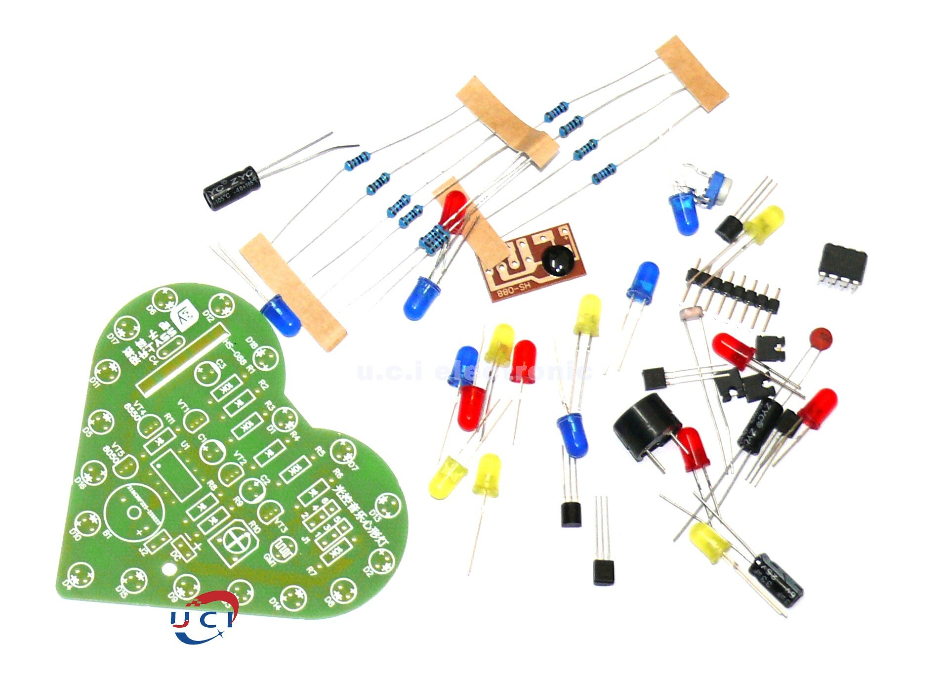 【UCI電子】(Y-2) 光控音樂心形燈套件 心形流水燈電子diy製作散件 電子教學焊接