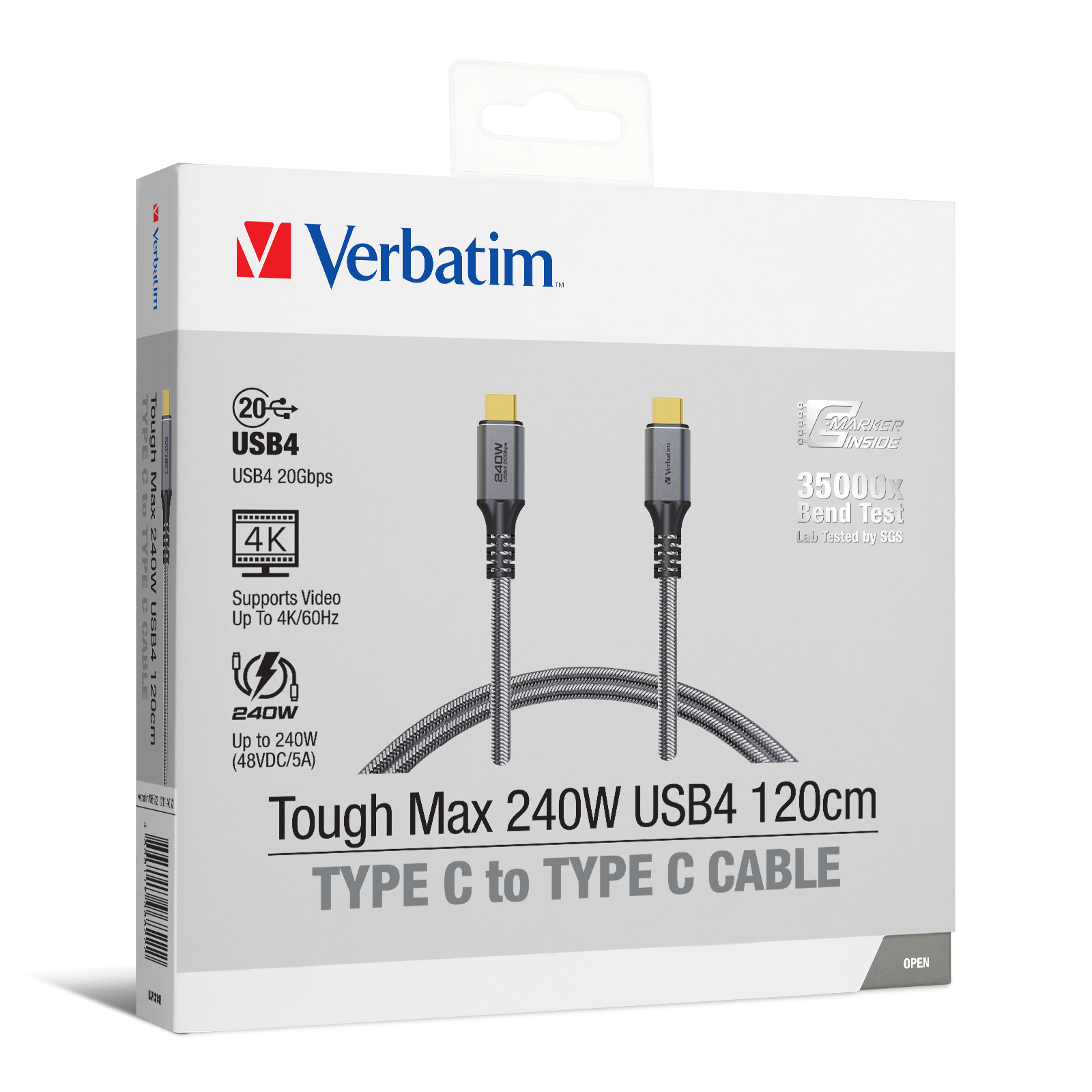 Verbatim網上商店｜Tough Max 240W USB4 Type C 至Type C 充...
