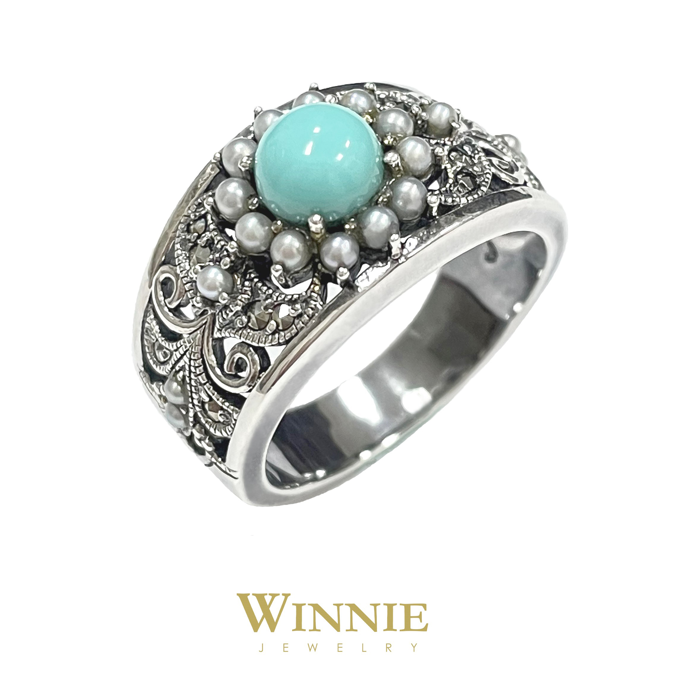 綠松石花草戒指