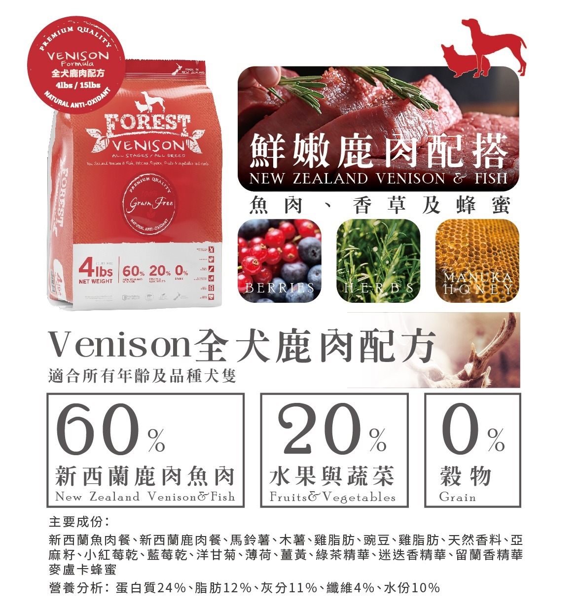 Forest Grain Free Dog Food Venison & Fish 4lb/15lb