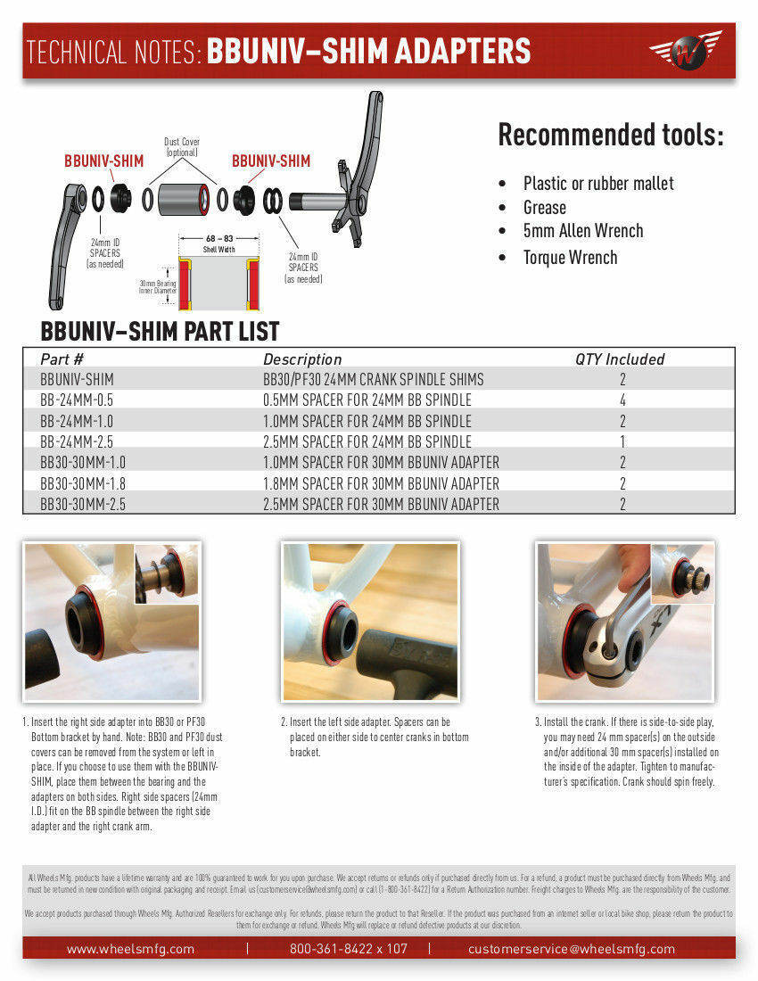 Wheels Manufacturing BB/PF30 Universal Adapter (for 24mm Spindle Cranks)