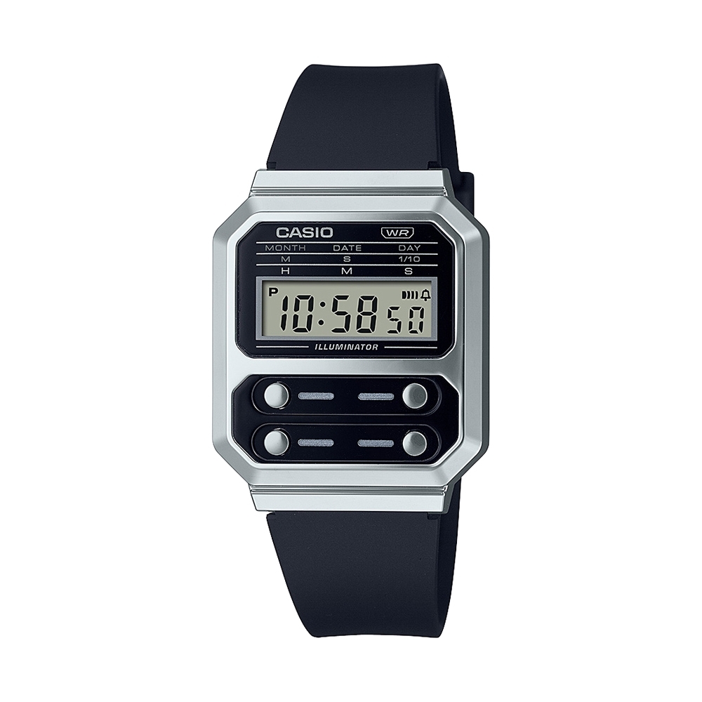 Casio A100WEF-1A 銀色 膠帶 方形復古跳字錶