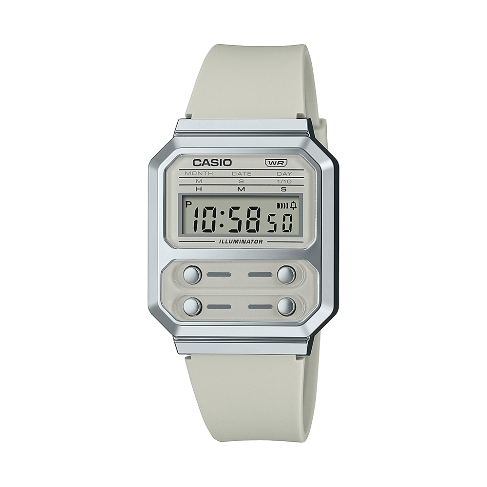 Casio A100WEF-8A 灰白色 膠帶 方形復古跳字錶