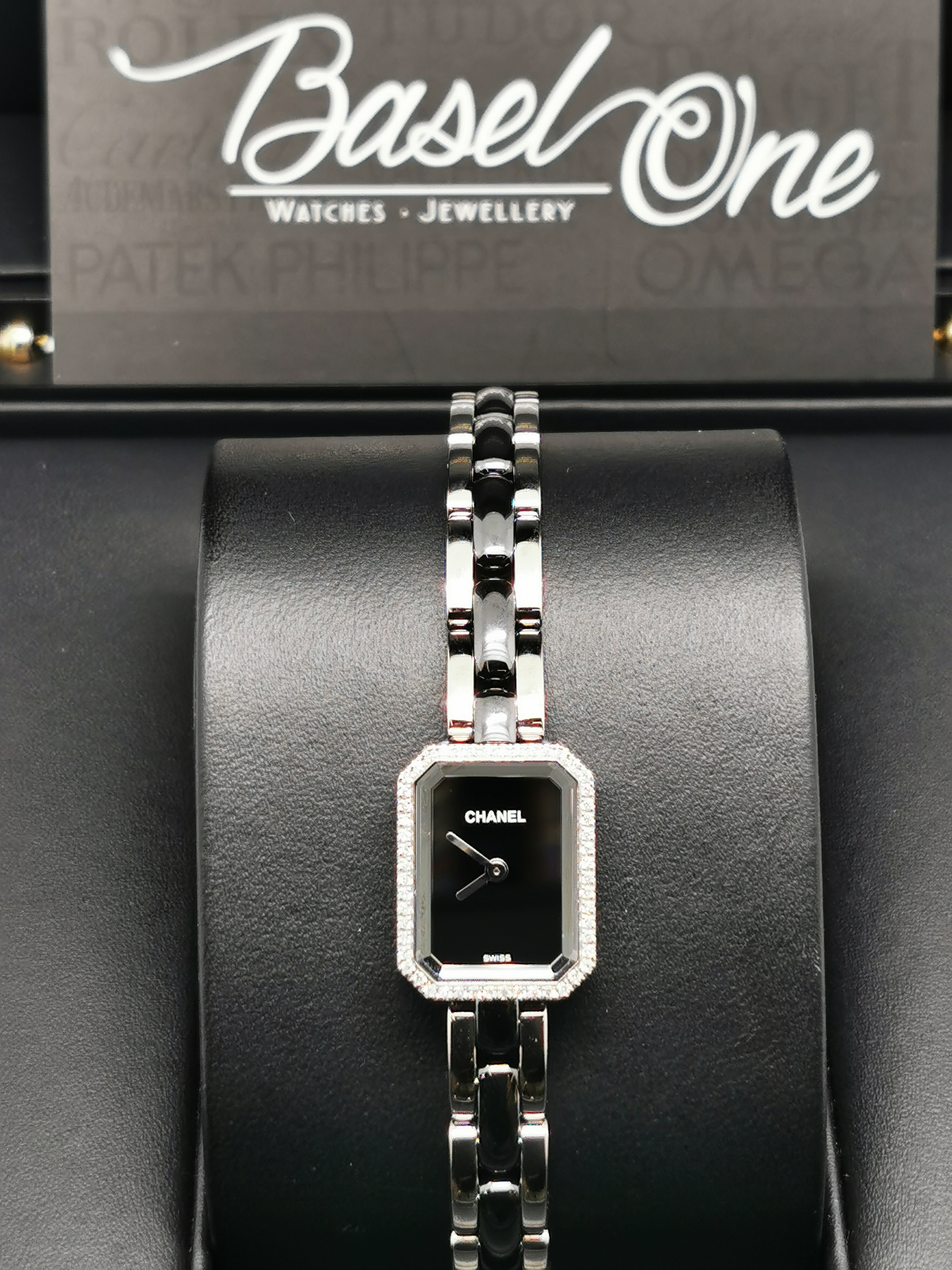 BRAND NEW CHANEL H2163 2163 BLACK DIAL WITH DIAMOND PREMIERE CERAMIC STEEL 15 MM