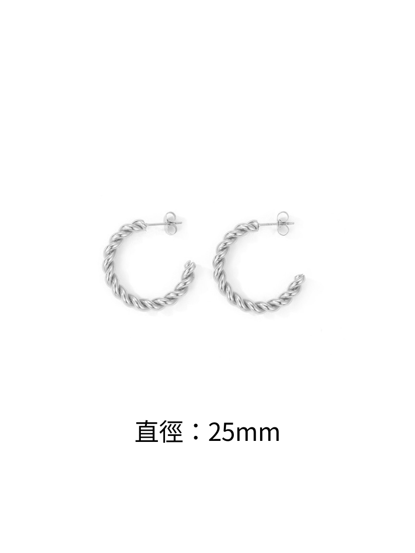 麻花C型抗敏醫療鋼耳環(金/銀，可改耳夾)