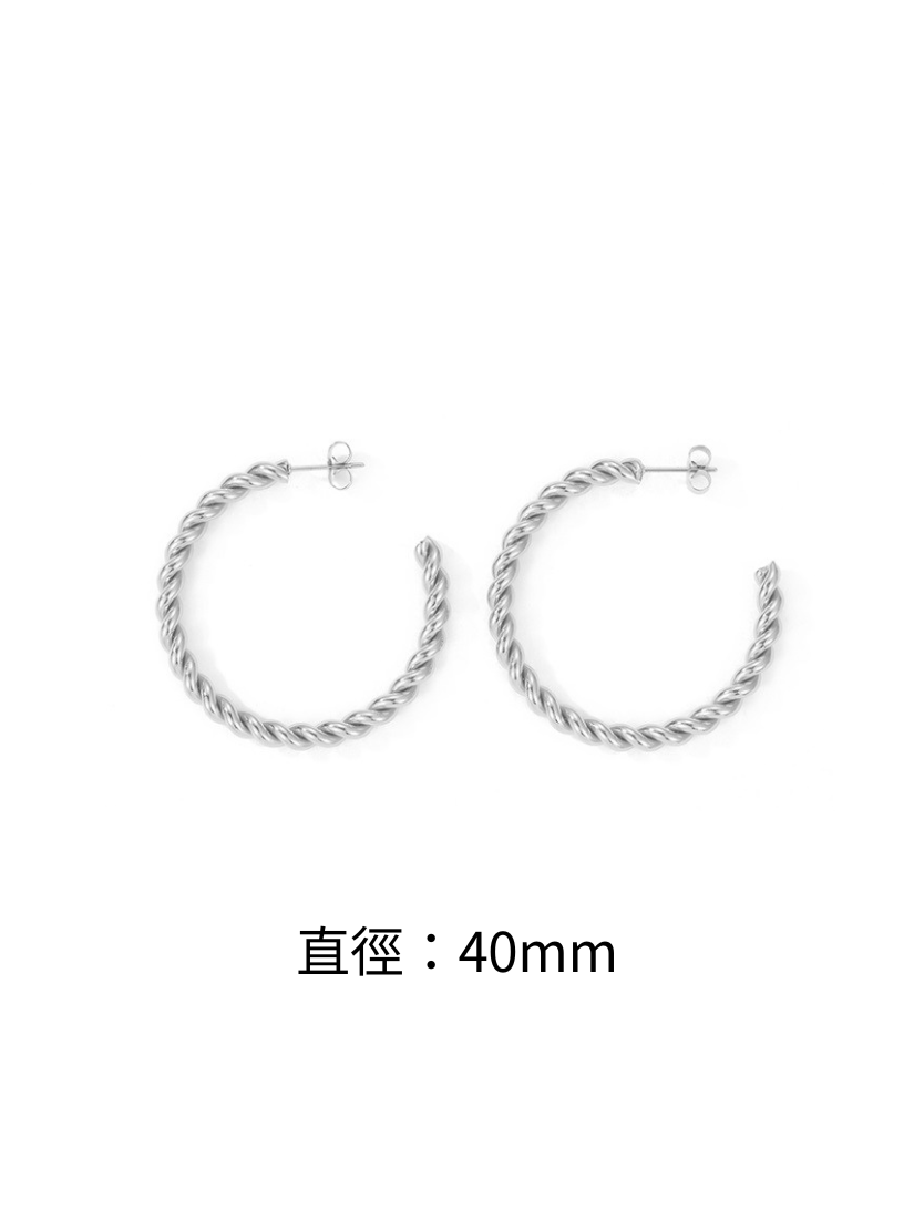 麻花C型抗敏醫療鋼耳環(金/銀，可改耳夾)