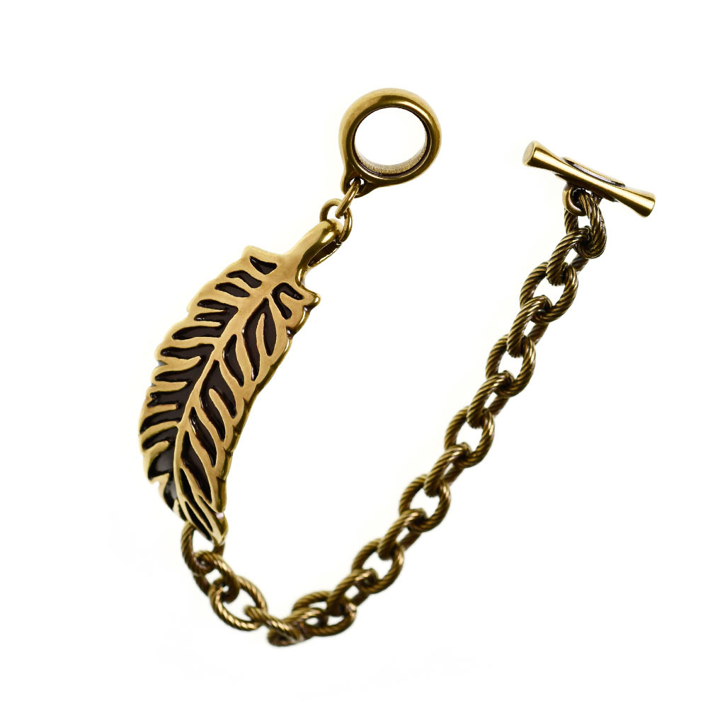 古銅羽毛 T扣造型 個性手鍊/個性飾品/手鍊 - 現貨