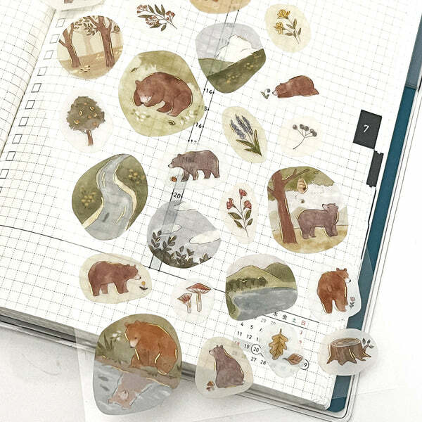 棕熊 安靜的生活系列 描圖紙燙金貼紙 ｜日本Mind Wave