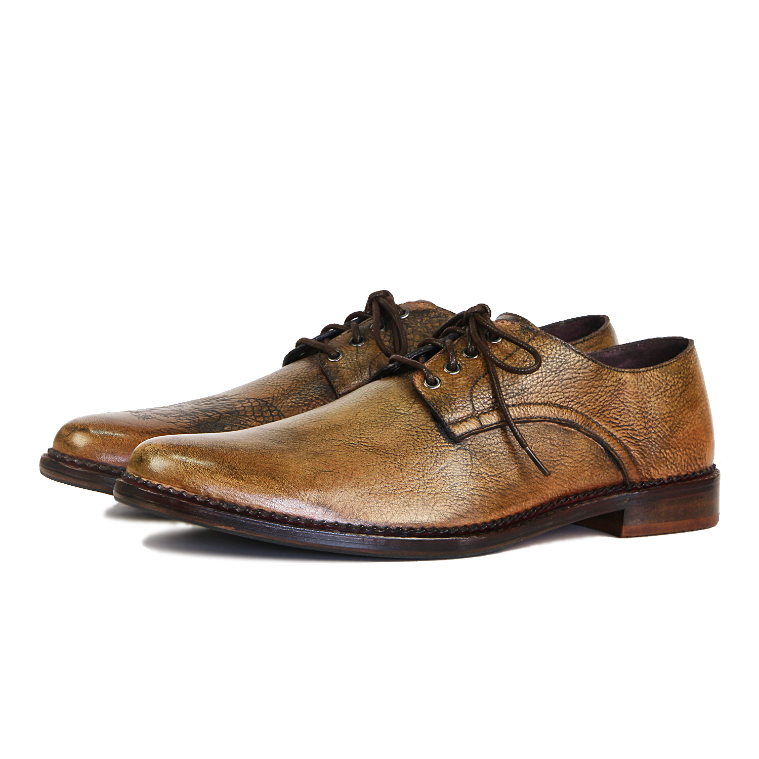 Sweet Villians M1091A Classic Laser Tattoo Leather Derby Shoes Copper