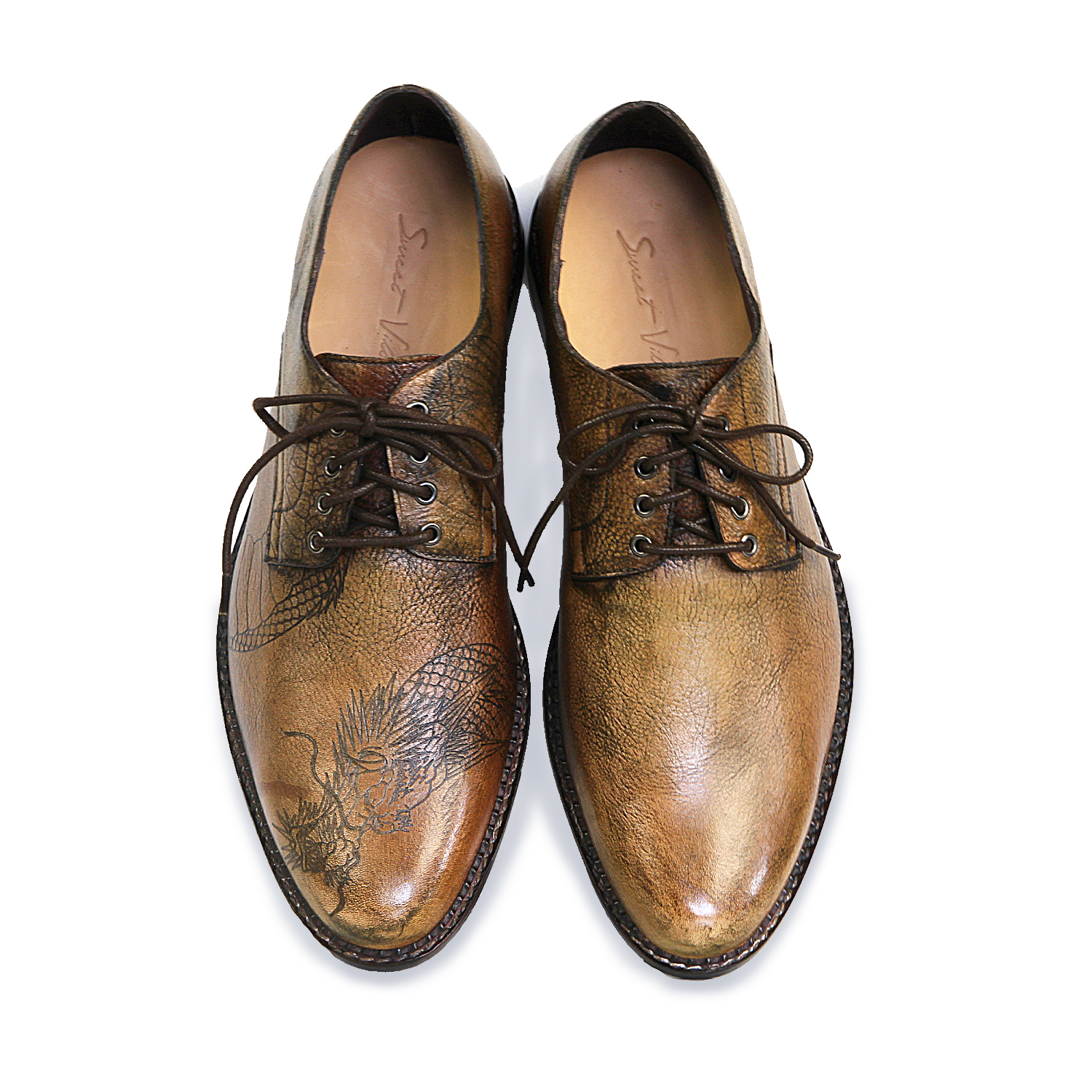 Sweet Villians M1091A Classic Laser Tattoo Leather Derby Shoes Copper