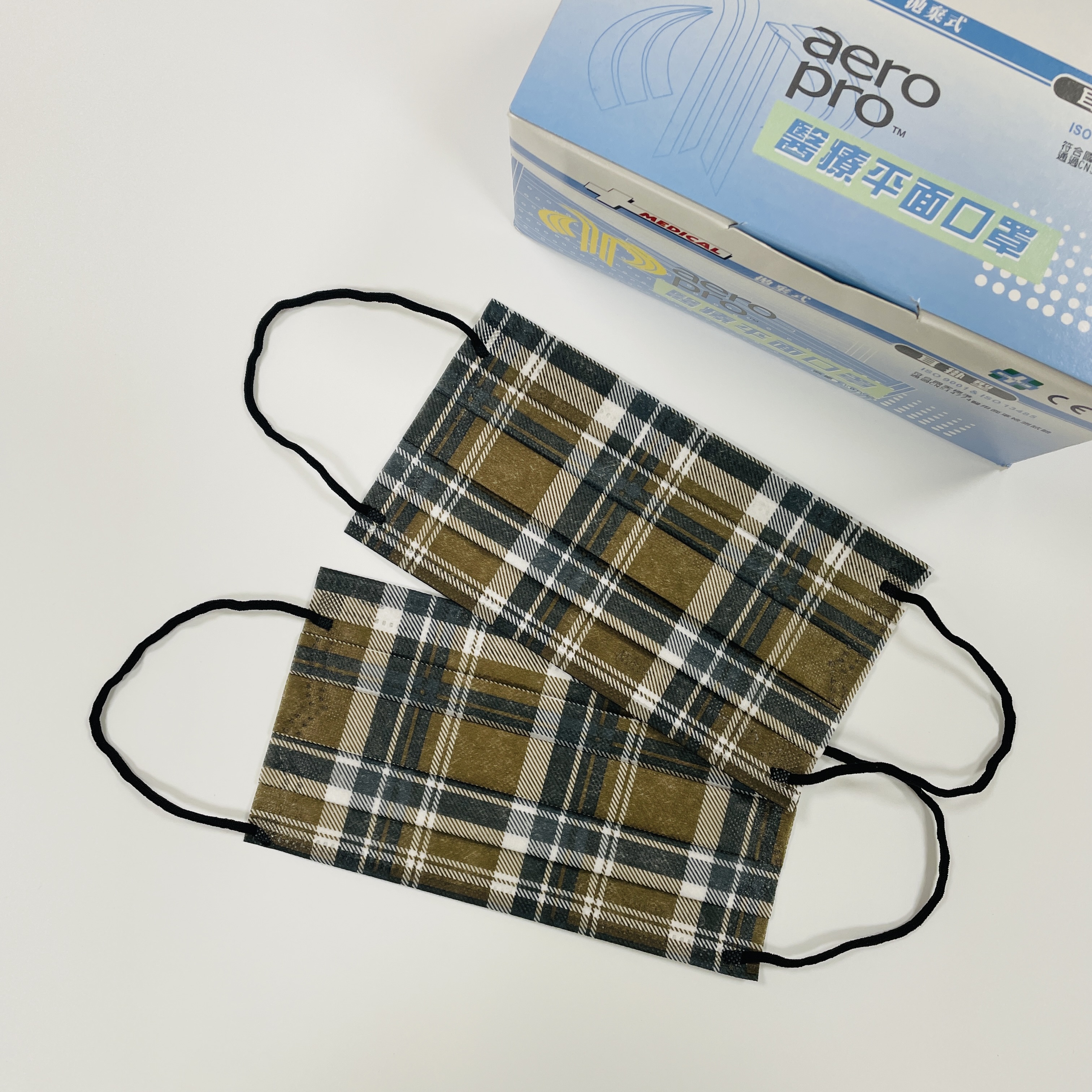 AERO PRO 格紋系列 - 蜜金色 外掛式醫用口罩 (50入/盒）