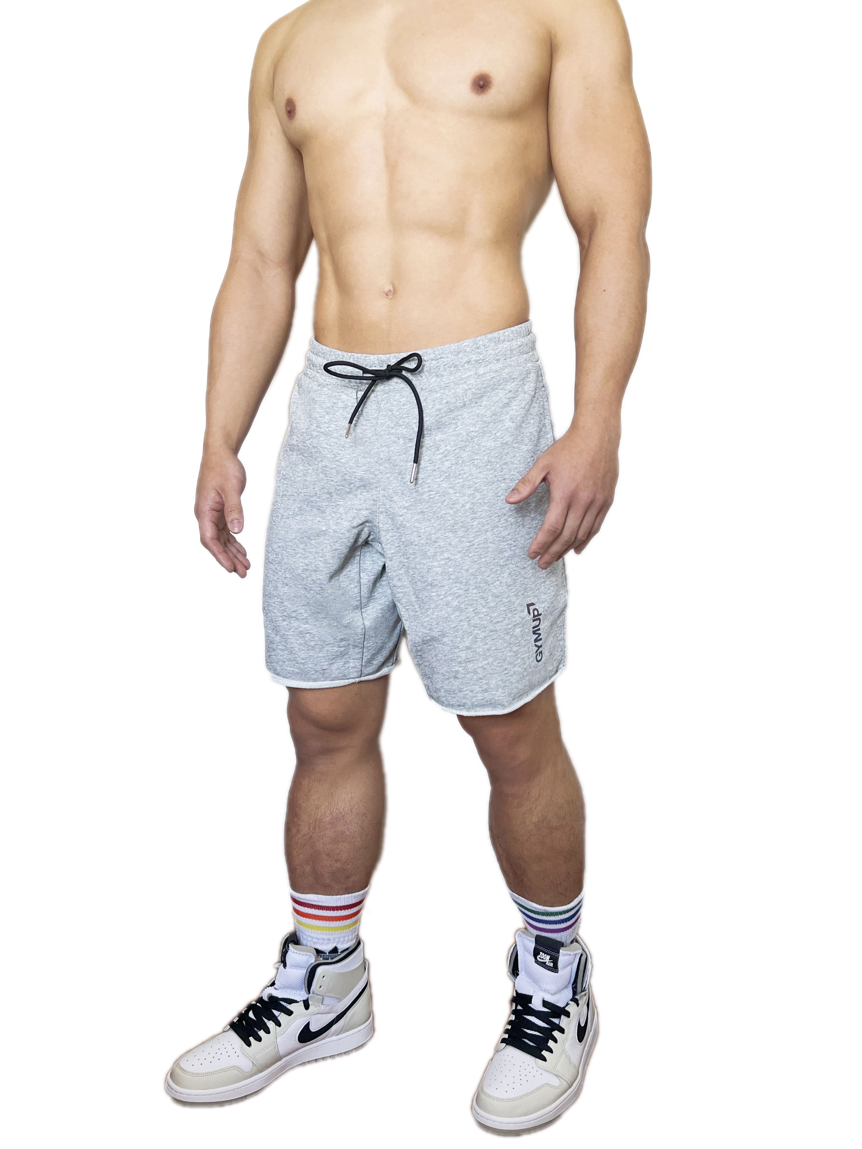 GYMUP 純棉不修邊短褲 01 淺灰